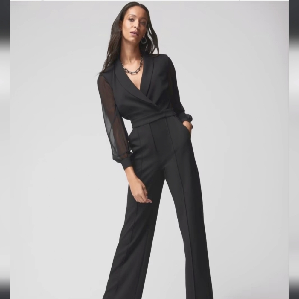 Petite Long Sleeve Sheer Sleeveless Jumpsuit